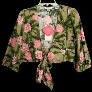 NWT Agua Bendita x Target Peony Print Linen Blend Crop Top Size L Coconut Girl